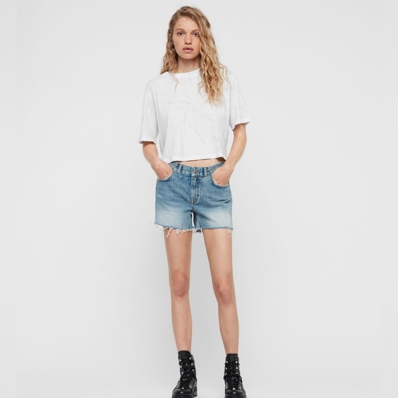 All Saints Everly Eyelet Low-Rise Denim Shorts (light wash) - Picture 1 of 8
